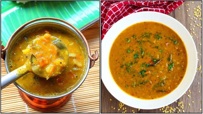 குக்கரில் ஒரு விசில் வைத்தால் போதும். சுவையான பாசிப்பருப்பு சாம்பார் தயாராகிவிடும். இதனை சாதத்துடனும், இட்லி, தோசையுடனும் சேர்த்து சாப்பிட அருமையாக இருக்கும்.